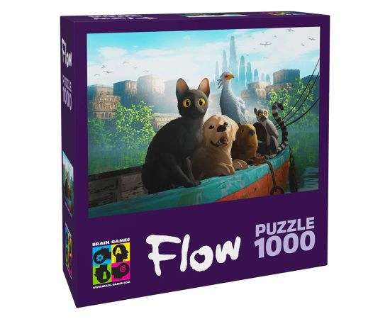 Brain Games FLOW Puzzle 1000 - Cat  Dog  Capibara  Bird  Lemur on the boat