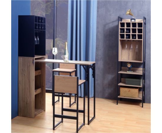 Bar shelf with table HANNES 44x122(30)xH170cm, rustic melamine