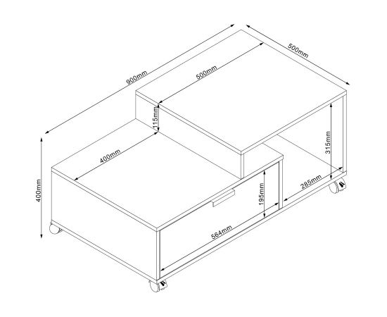 Coffee table HANNES 90x50xH40cm, rustic / black melamine