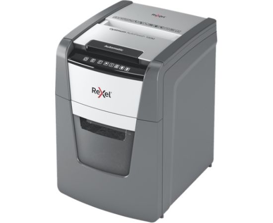 Rexel Optimum AutoFeed+ 100M Paper Shredder, Micro-cut shredding 2x15mm 55dB P-5 34L, Grey/Black