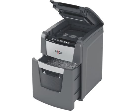 Rexel Optimum AutoFeed+ 100M Paper Shredder, Micro-cut shredding 2x15mm 55dB P-5 34L, Grey/Black