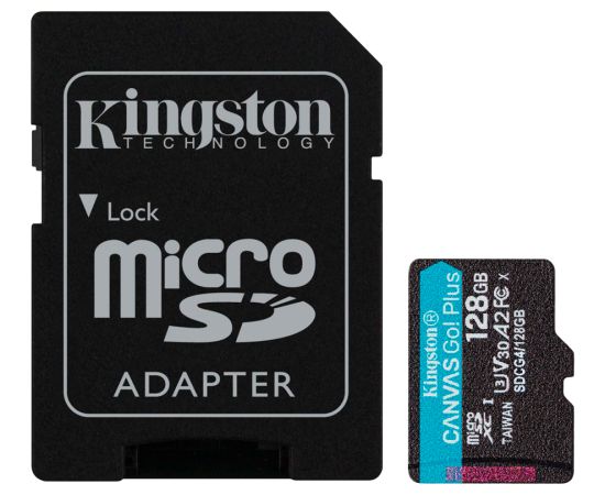 KINGSTON 128GB microSDXC Canvas Go Plus Gen4 200MB/s A2 U3 V30 Card + Adapter