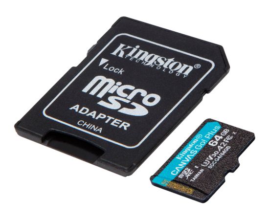 KINGSTON 64GB microSDXC Canvas Go Plus Gen4 200MB/s A2 U3 V30 Card + Adapter