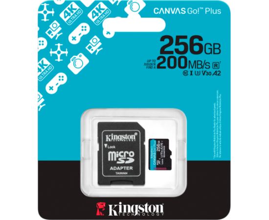 KINGSTON 256GB microSDXC Canvas Go Plus Gen4 200MB/s A2 U3 V30 Card + Adapter