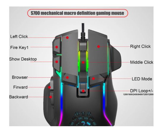 RoGer S700 Vadu Spēļu Pele DPI 12800 / RGB