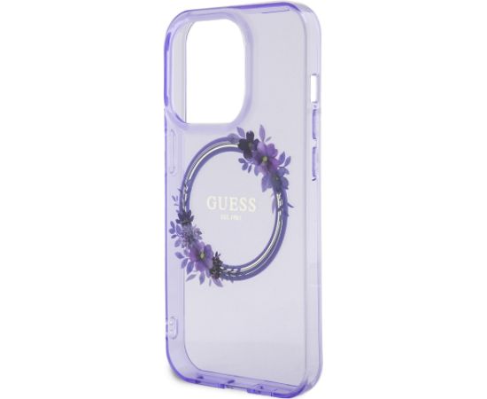Guess PC|TPU Flowers Ring Glossy Logo MagSafe  maciņš iPhone 15 Pro Max violets
