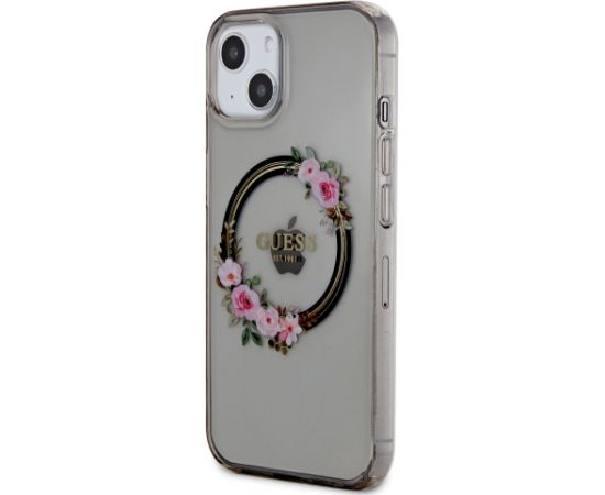 Guess PC|TPU Flowers Ring Glossy Logo MagSafe maciņš iPhone 13 melns