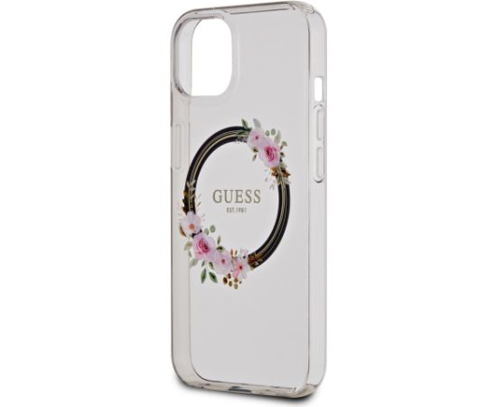 Guess PC|TPU Flowers Ring Glossy Logo MagSafe maciņš iPhone 13 melns