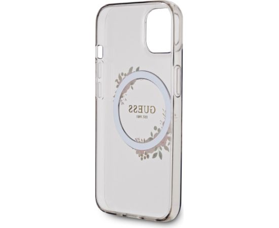 Guess PC|TPU Flowers Ring Glossy Logo MagSafe maciņš iPhone 13 melns