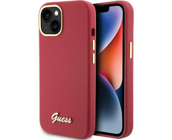 GUHCP15SSMBSLM Guess iPhone 15 6.1" hardcase Silicone Script Metal Logo & Frame magenta