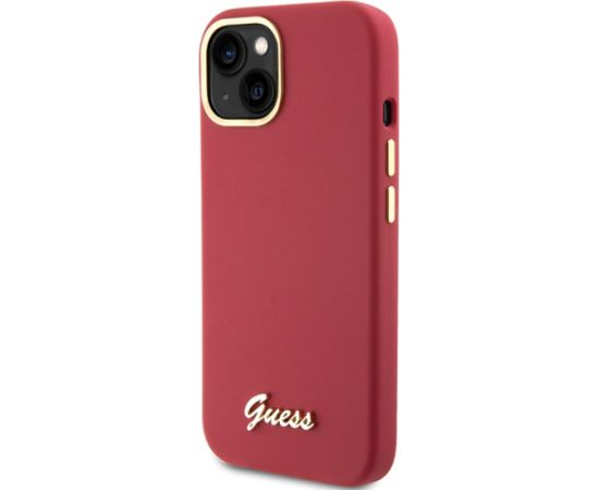 GUHCP15SSMBSLM Guess iPhone 15 6.1" hardcase Silicone Script Metal Logo & Frame magenta