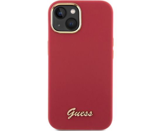 GUHCP15SSMBSLM Guess iPhone 15 6.1" hardcase Silicone Script Metal Logo & Frame magenta