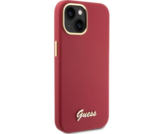 GUHCP15SSMBSLM Guess iPhone 15 6.1" hardcase Silicone Script Metal Logo & Frame magenta