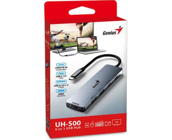HUB USB Genius USB (3.0) hub 5-port, UH-500,  2x USB 3.0,1x HDMI,2x USB-C,Power Delivery 100W
