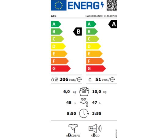 AEG LWR98165NXE 9000.sērija veļasmašīna ar žāvētāju 10/6kg 1551rpm