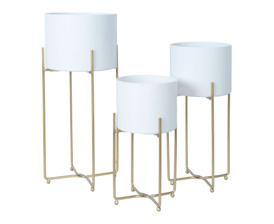 Puķu statīvs DEIA WHITE L 24,5x23,5xH57cm, balts/zeltīts