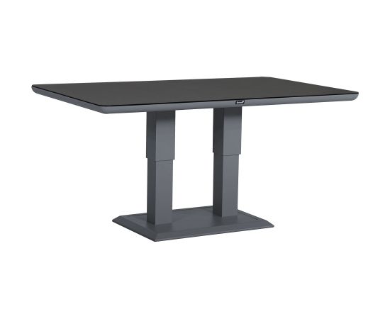 Galds TOMSON 150x90xH52-75cm, tumši pelēks ar stikla virsmu