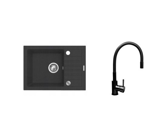 Black sink set with flexi faucet - MAIDSINKS BALI sink (62x44) 1B1D black + Flessi Black Edition faucet