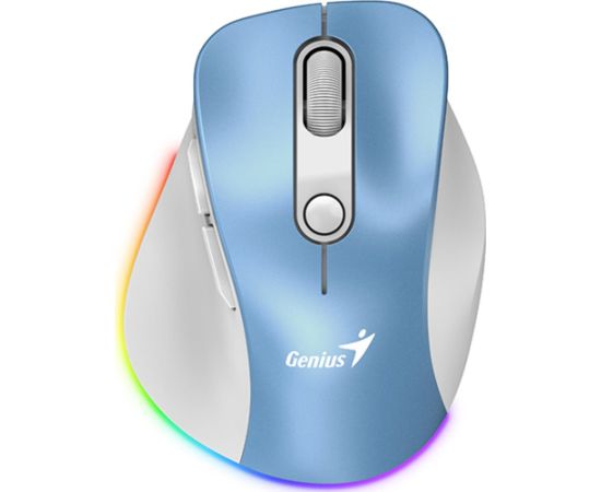 Mouse wireless, Genius Ergo 9000S Pro, white and blue, optical, 2400DPI