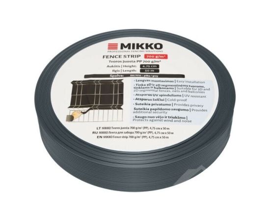 Žoga lamile MIKKO 4,75cm x 35m RAL7016 pelēka + 28 gab. turētāji