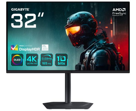GIGABYTE MO32U 81,28cm 32''  OLED gaming monitor 3840x2160 UHD 250 cd/m2 165Hz 2xHDMI 2.1 1xDP 1.4 1xUSB C