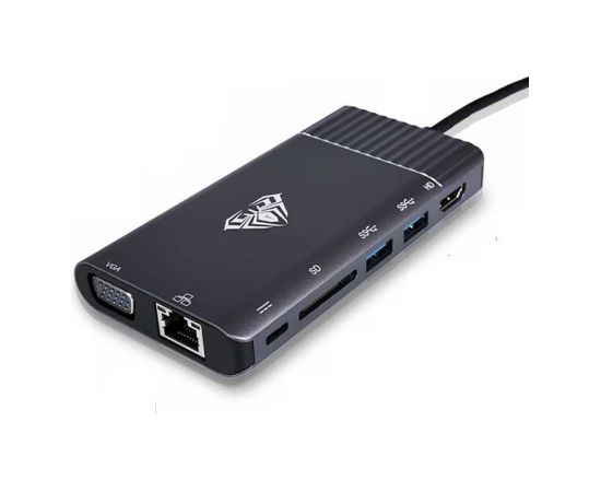 Aula OT-95117 8in1 USB-C к HDMI 4K 30Hz + VGA + USB3.0 x2 + PD + 1000M LAN + SD + 3.5mm аудиоразъем