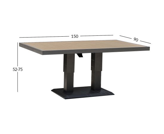 Table PARKER 150x90xH52-75cm, grey