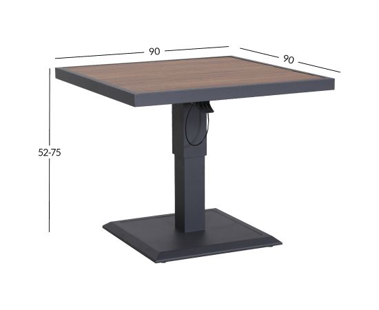 Table PARKER 90x90xH52-75cm, grey