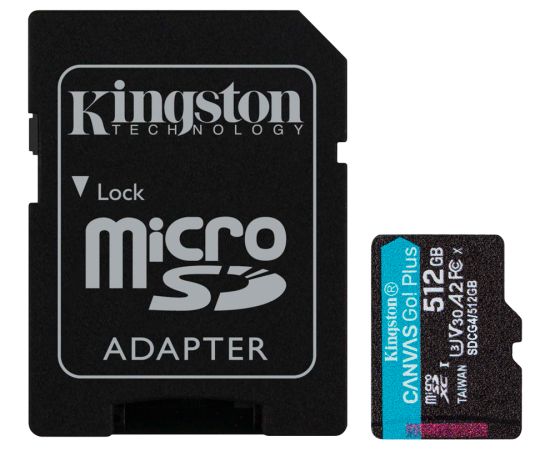 KINGSTON 512GB microSDXC Canvas Go Plus Gen4 200MB/s A2 U3 V30 Card + Adapter