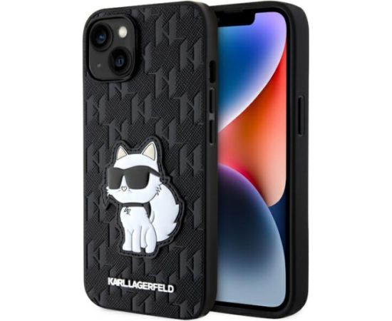 Karl Lagerfeld KLHCP14SSAKHPHPCK iPhone 14 6,1" melns safjāno monogramma Choupette