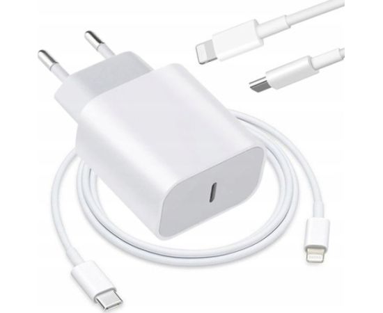 ECOBOX  ŁADOWARKA SIECIOWA 20W BIAŁA TYP-C PD  + KABEL IPHONE USB-C DO LIGHTNING BOX