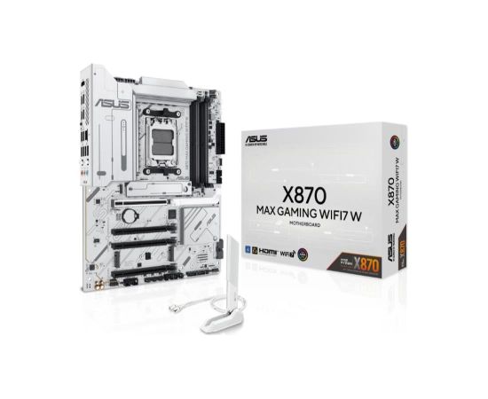 Mainboard ASUS AMD X870 SAM5 ATX Memory DDR5 Memory slots 4 1xPCI-Express 3.0 16x 2xPCI-Express 4.0 16x 1xPCI-Express 5.0 16x 3xM.2 1xHDMI 4xUSB 2.0 4xUSB 3.2 2xUSB-C 1xOptical S/PDIF 1xRJ45 3xAudio port X870MAXGAMINGWIFI7W