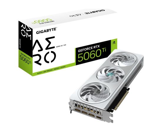 Graphics Card GIGABYTE NVIDIA GeForce RTX 5060 Ti 16 GB GDDR7 128 bit PCIE 5.0 16x GPU 2647 MHz Triple slot Fansink 1xHDMI 3xDisplayPort GV-N506TAEROOC-16GD1.0