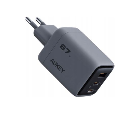 Wall Charger 67W 2xUSB-C, 1xUSB, PD GaN By Aukey Dark Grey