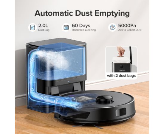 Lubluelu L15 Plus Robot Vacuum 3-in-1 5000Pa LiDAR Pašiztukšanas Stacija Melns