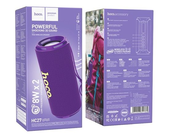 HOCO HC27 Soundful Portable speaker Blutooth/ FM/ TF card/ USB memory stick/ AUX 2 x 8 W Purple