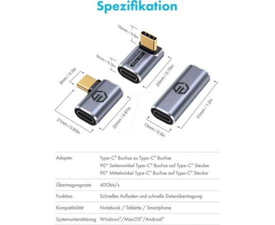 Graugear 40Gbps USB-C Adapter Aluminium 3 Pack