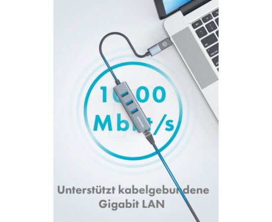 HUB USB Graugear 3x USB 3.0 Ports Type-A+ Gbit LAN retail