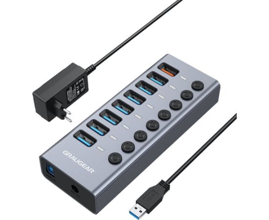 HUB USB Graugear 7-Port USB-A 3.0 HUB + 1x Ladeport
