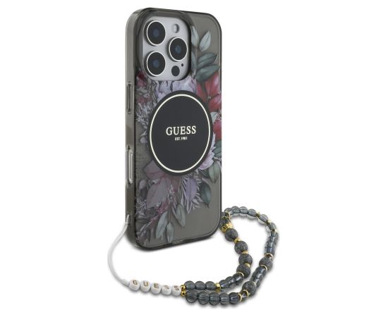 Guess IML Flowers Pearl Strap MagSafe Case Aizsargapvalks priekš Apple iPhone 16 Pro Max