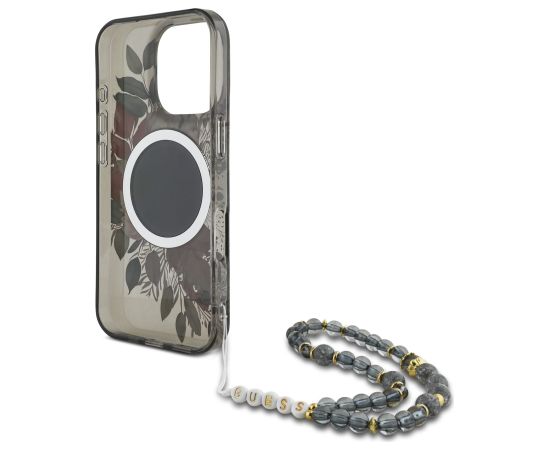 Guess IML Flowers Pearl Strap MagSafe Case Aizsargapvalks priekš Apple iPhone 16 Pro Max