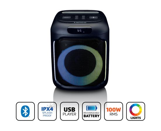 Lenco bluetooth skaļrunis, ar apgaismojumu un mikrofonu - PA-101BK
