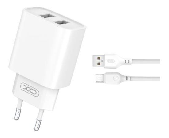 XO CE02C Mobilo telefonu lādētājs 2xUSB 2.1A + Micro USB kabelis 1m