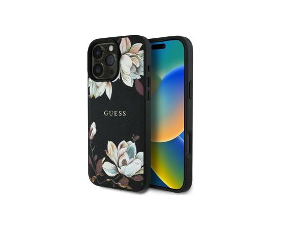 Guess -  Guess Grained Printed Flower         Pattern MagSafe for Apple iPhone 16 Pro Max Black