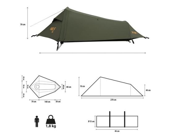 Telts NC2501 TENT ULTRA LIGHT SKYAIR 1 GREEN NILS CAMP Палатки
