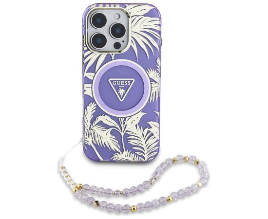 Guess IML Palm Trees Triangle Logo Pearl Strap MagSafe Case Aizsargapvalks priekš Apple iPhone 16 Pro