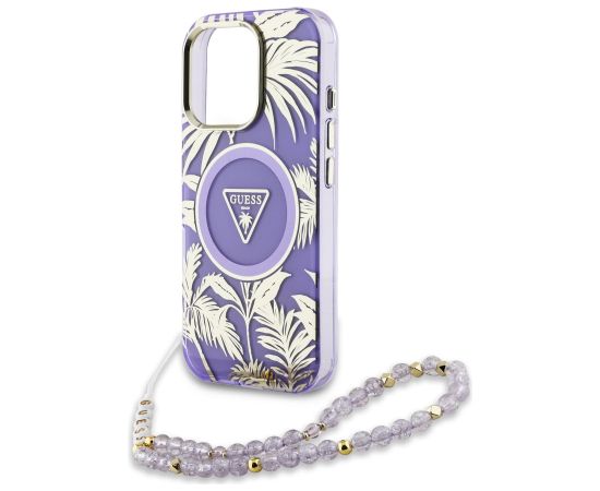 Guess IML Palm Trees Triangle Logo Pearl Strap MagSafe Case Aizsargapvalks priekš Apple iPhone 16 Pro