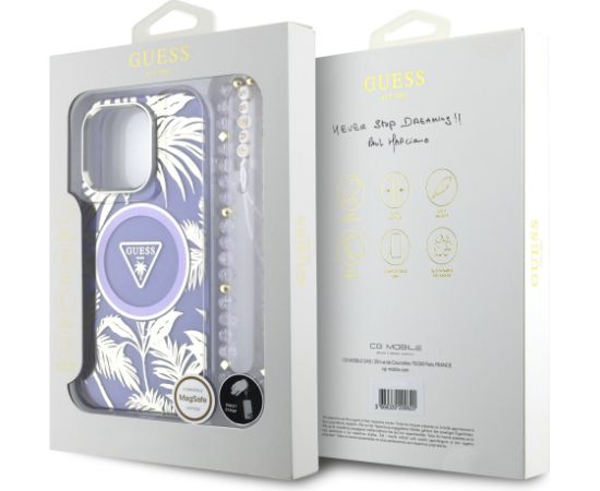 Guess IML Palm Trees Triangle Logo Pearl Strap MagSafe Case Aizsargapvalks priekš Apple iPhone 16 Pro