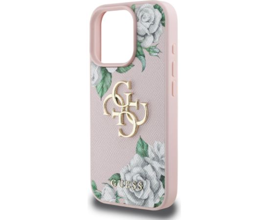 Guess PU Grained Roses 4G Metal Logo Case Aizsargapvalks priekš Apple iPhone 16 Pro