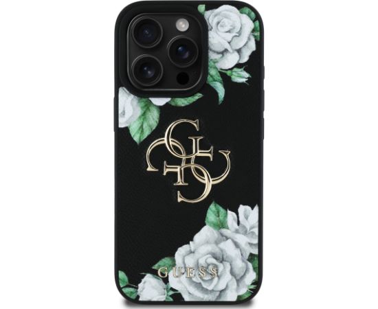 Guess PU Grained Roses 4G Metal Logo Case Aizsargapvalks priekš Apple iPhone 16 Pro